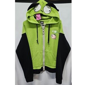 Hot Topic Invader Zim Gir Costume Hoodie Green Black Zip Up Sweatshirt Medium